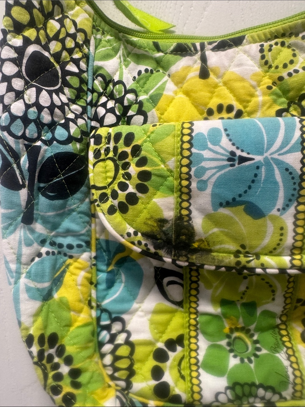 Vera Bradley Quilted Floral Shoulder Bag in Lime, Teal and Black - Picture 3 of 6
